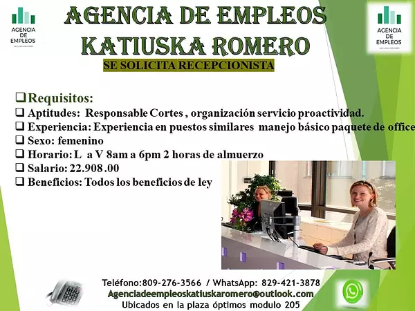 empleos disponibles - SE REQUIERE UNA RECEPCIONISTA  2