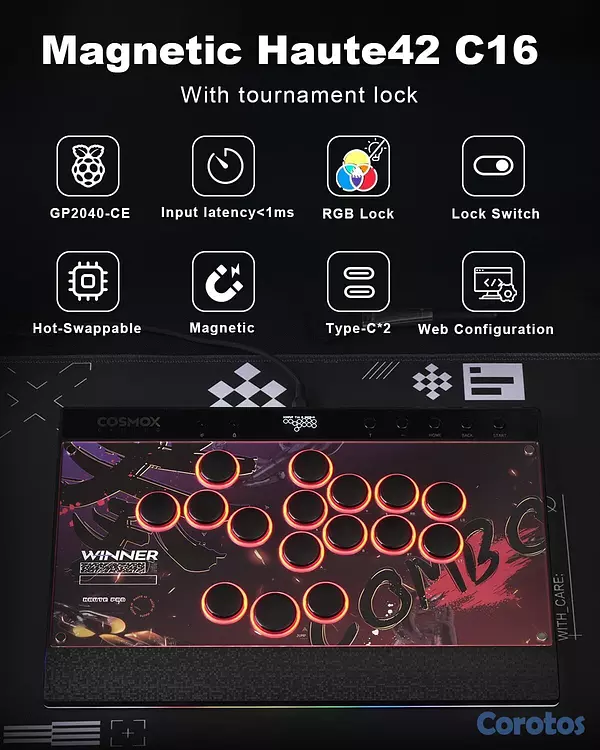 consolas y videojuegos - Cosmox Hautepad C16 - Control Arcade| PC, PS4/PS5, Switch 5