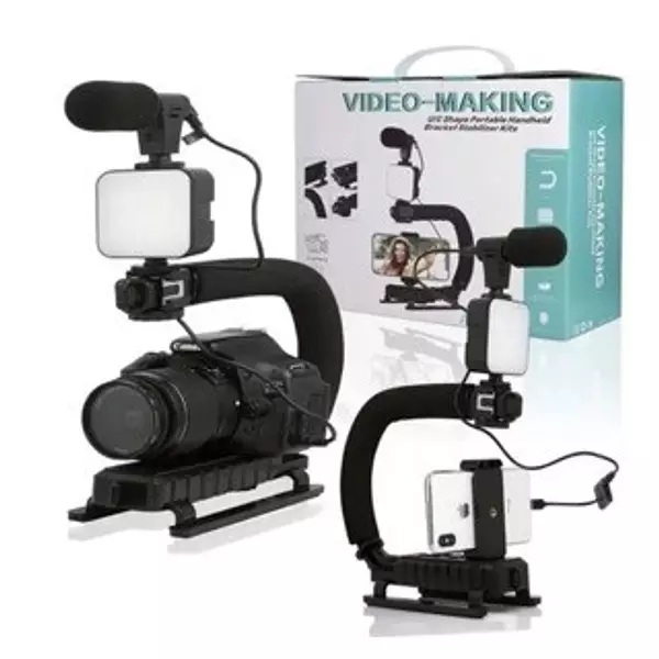 accesorios para electronica - Estabilizador de vídeo en forma de U/C con luz LED y microfono video making  2