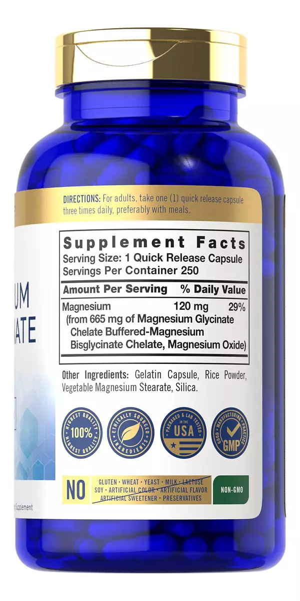 Salud y Equipamiento Médico - Bisglicinato De Magnesio 665 Mg - 250 Capsulas 2