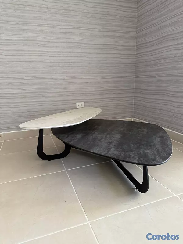 muebles y colchones - Mesa de Centro Tope de Cerámica Negra y Blanca  3