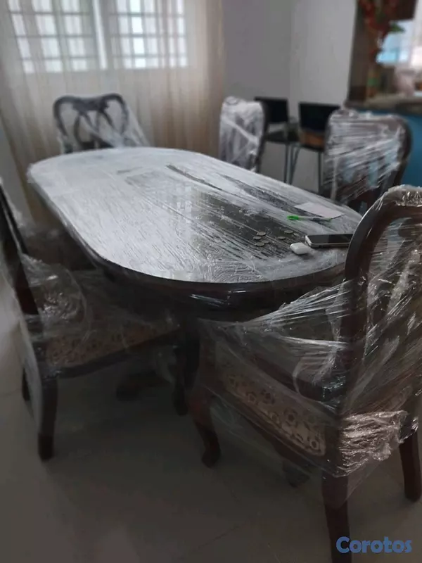 muebles y colchones - Juego de comedor en caoba centenario 6 Sillas con un vidrio protector 7