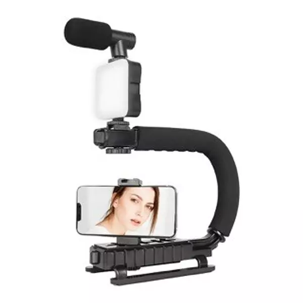 accesorios para electronica - Estabilizador de vídeo en forma de U/C con luz LED y microfono video making  3