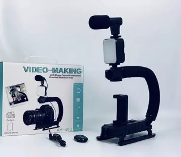accesorios para electronica - Estabilizador de vídeo en forma de U/C con luz LED y microfono video making  4