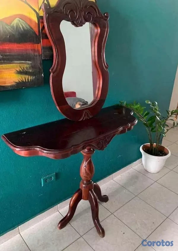 decoración y accesorios - repisa de caoba con espejo 2