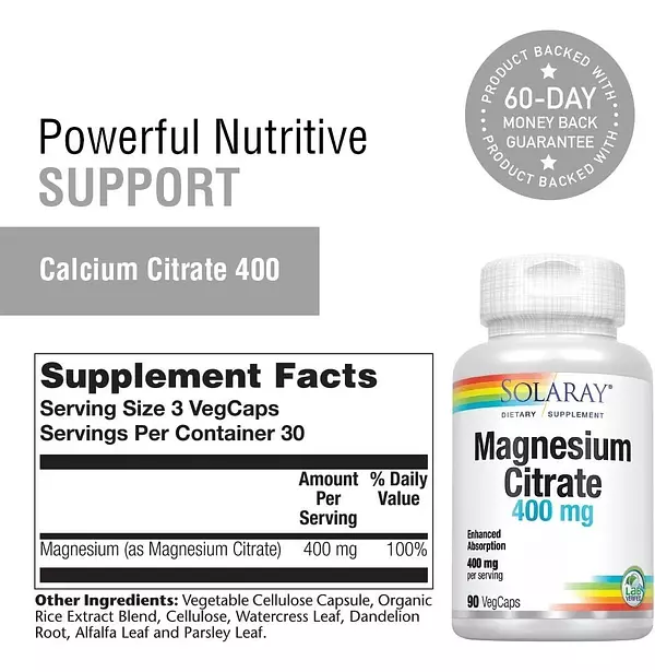 Salud y Equipamiento Médico - Citrato Magnesio 400mg Solaray - U - Unidad A $2221 2