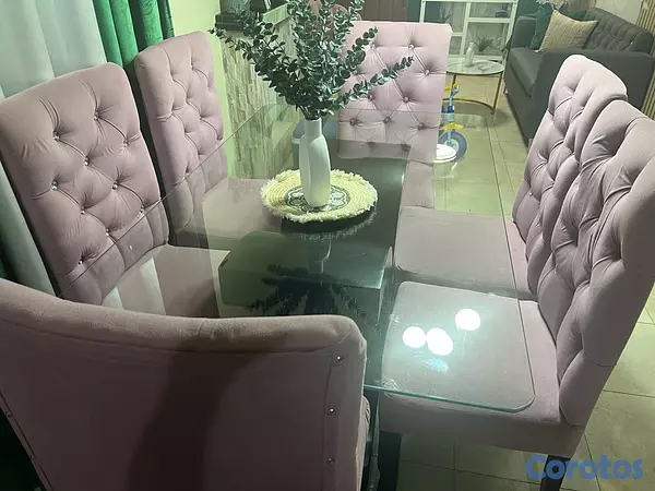 muebles y colchones - Comedor de vidrio con 6 sillas en buen estado. 2