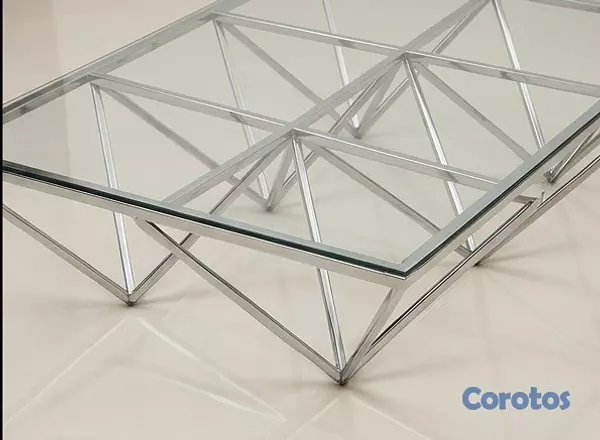 muebles y colchones - Mesa de centro moderna con diseño geométrico - Cristal y Acero
 2