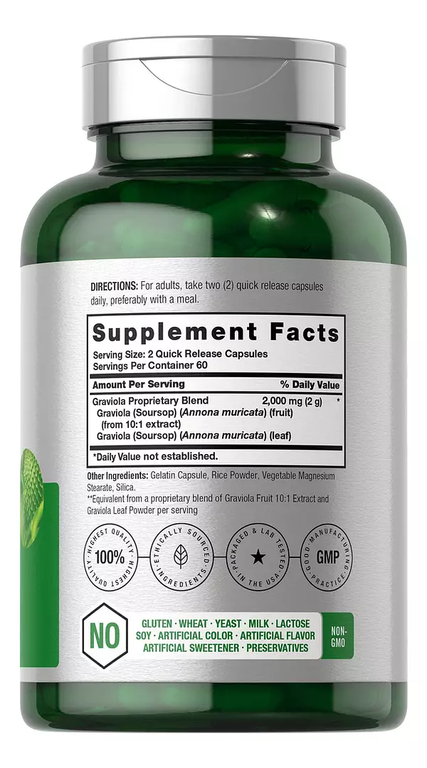 Salud y Equipamiento Médico - Extracto De Graviola 2000 Mg 120 Cap Horbaach 2