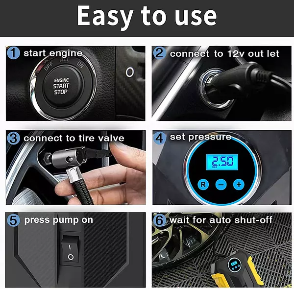 herramientas, jardines y exterior - Compresor De Aire Digital Para Auto Bomba Infladora Portátil  7