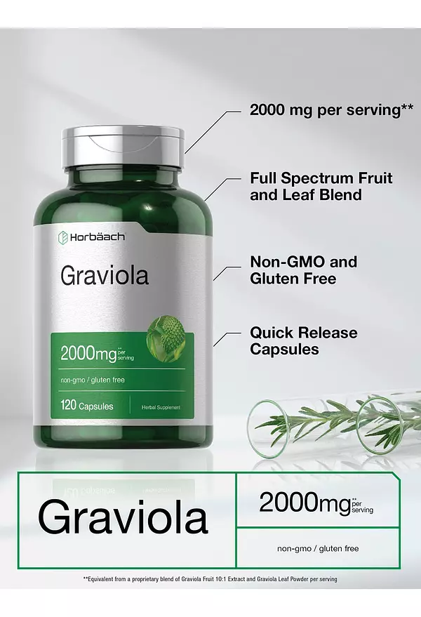Salud y Equipamiento Médico - Extracto De Graviola 2000 Mg 120 Cap Horbaach 3