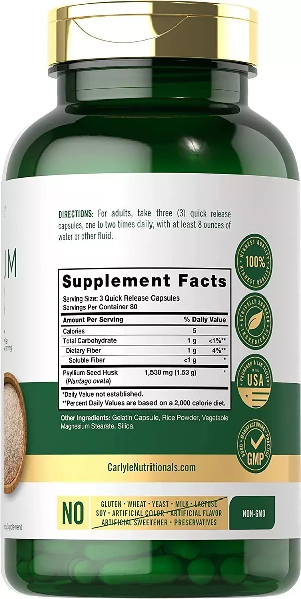 Salud y Equipamiento Médico - Psyllium 240 capsulas 1530mg Carlyle 2