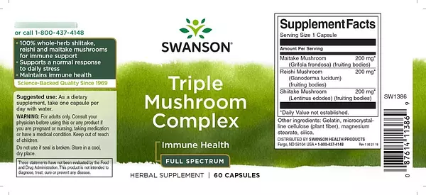 Salud y Equipamiento Médico - Triple Mushroom Complex- 60 Caps- Full Spectrum De Swanson 3