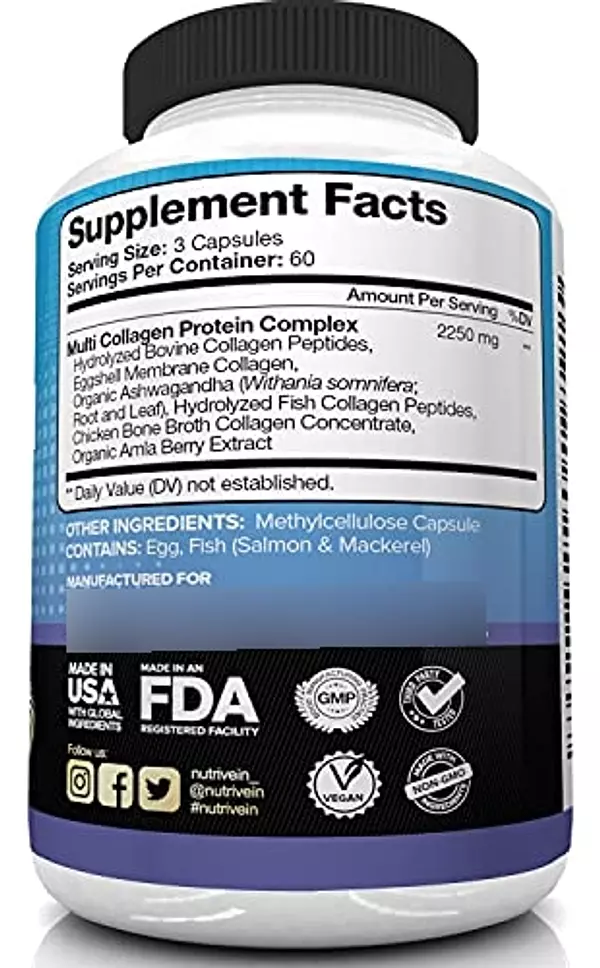 Salud y Equipamiento Médico - Multicolageno De 2250 Mg 180 Cap De Colageno Nutrivein 5