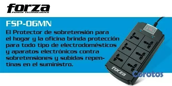 otros electronicos - PROTECTOR REGLETA FORZA - 5 SALIDAS - CON SUPRESOR DE PICO - 1250 JOULES - 120-2 1