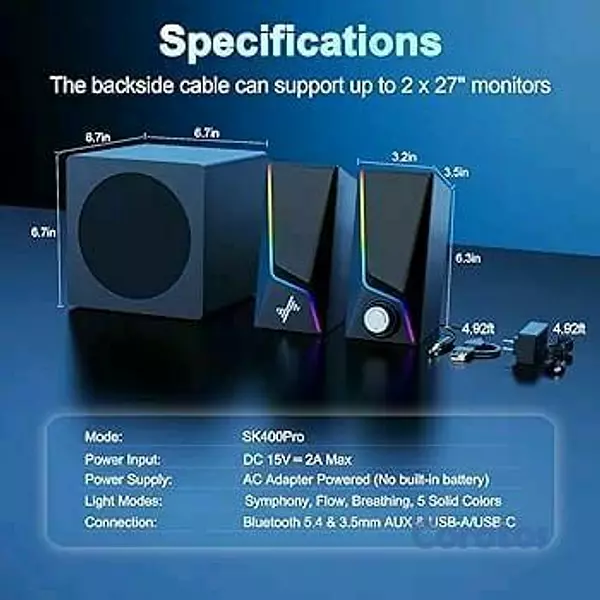 camaras y audio - 🔈 Nylavee Altavoces PC 2.1 con Subwoofer, 60W Potencia, Bluetooth 5.4, USB 🎧 7