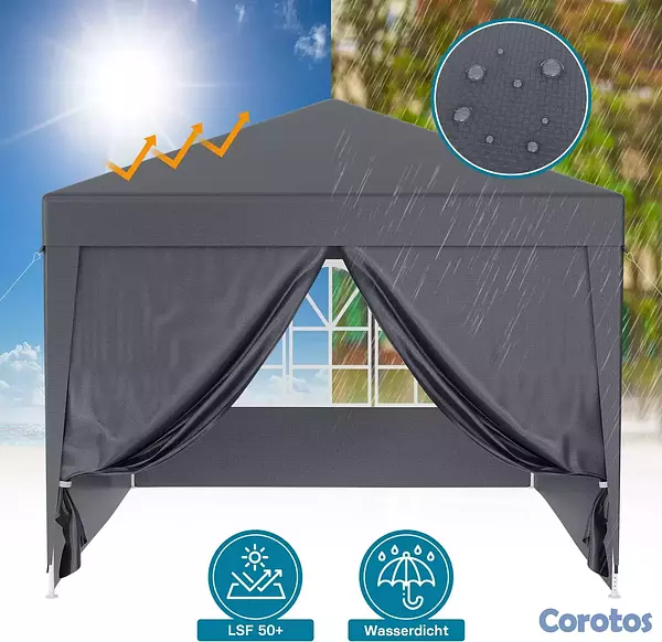 herramientas, jardines y exterior - Pabellón de 3 x 3 m en color gris con protección  5