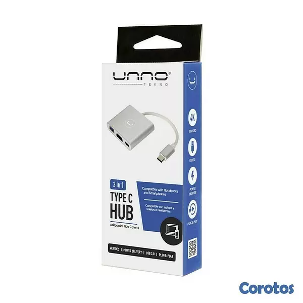 impresoras y scanners - HUB TIPO C 3 EN 1 (USB 3.0-HDMI-PD) UNNO 2