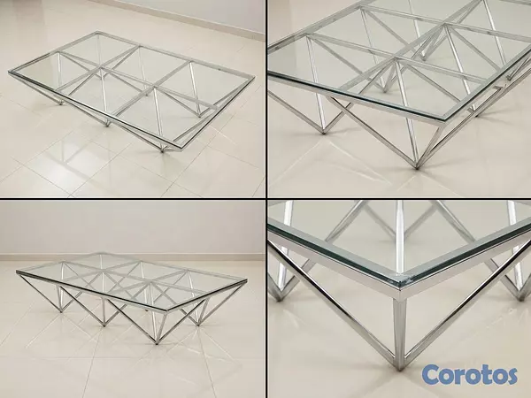 muebles y colchones - Mesa de centro moderna con diseño geométrico - Cristal y Acero
 5