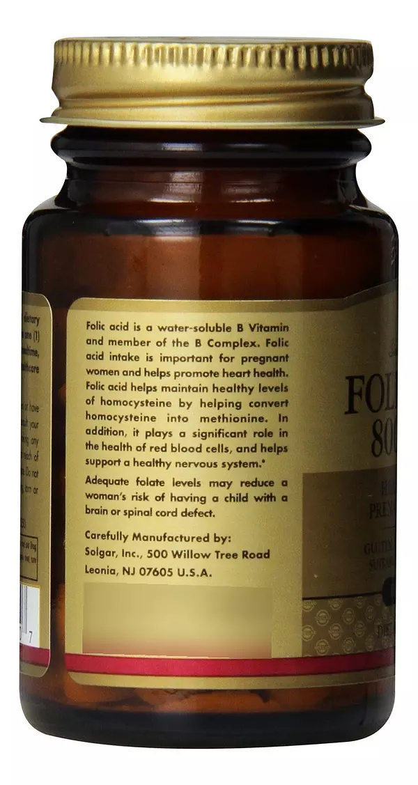 Salud y Equipamiento Médico - Solgar Tabletas De Acido Folico 800 Mcg 100 Unidades 4