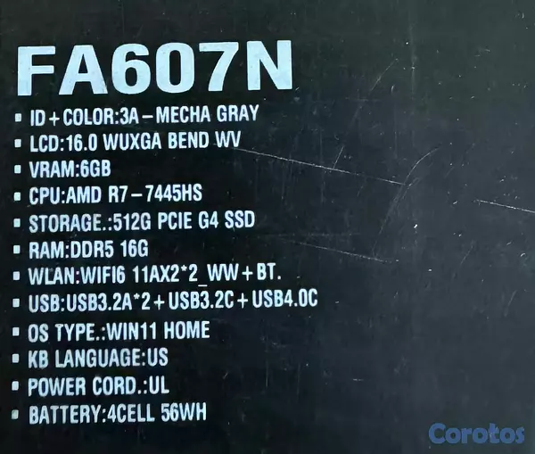 computadoras y laptops - LAPTOP ASUS TUF GAMING A16 512GB +16GB RTX4050 RYZ 3
