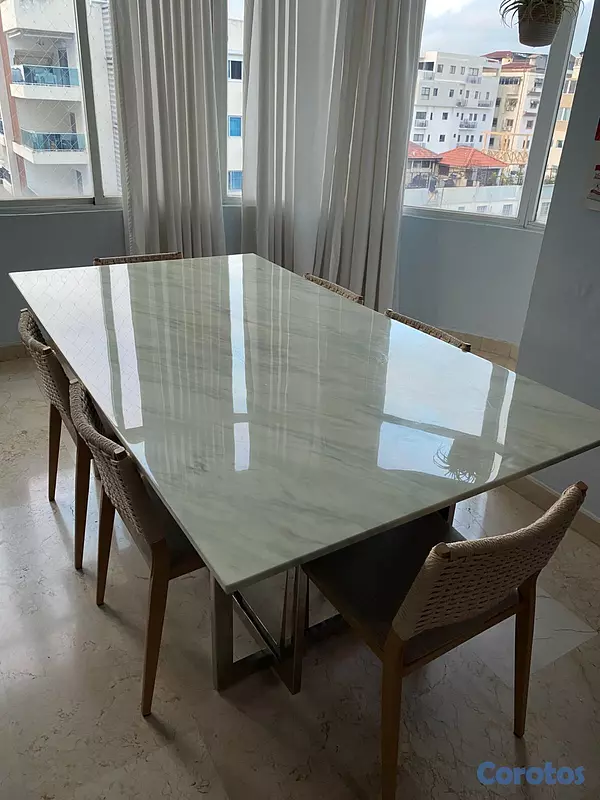 muebles y colchones - Comedor moderno 6 sillas + mesa grande tipo mármol 1