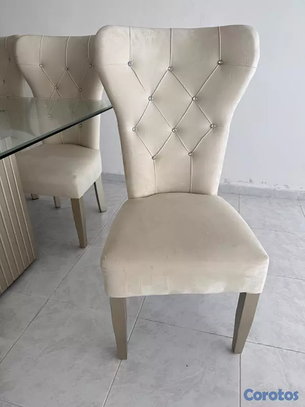 muebles y colchones - Comedor moderno de vidrio 6 sillas capitoné – exce 3