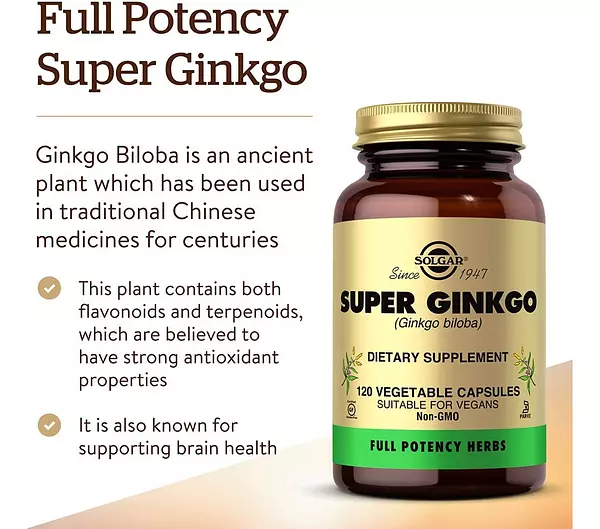 Salud y Equipamiento Médico - Super Ginkgo Biloba Solgar Cerebral Sistema Nervioso 120 Cap 3