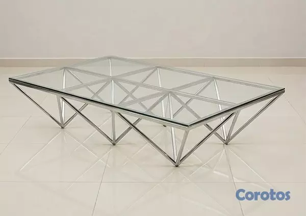 muebles y colchones - Mesa de centro moderna con diseño geométrico - Cristal y Acero
 3