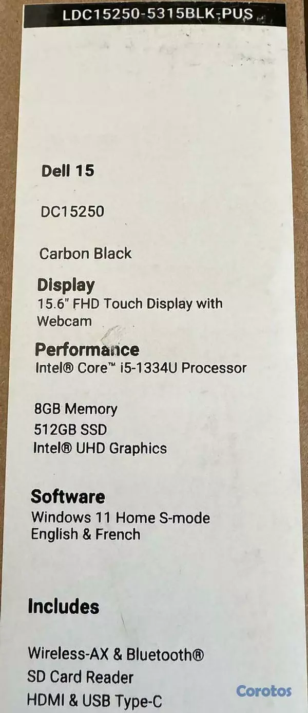 computadoras y laptops - LAPTOP DELL 15 512GB+8GB I5-13VA 15.6" NUEVA SELLA 3