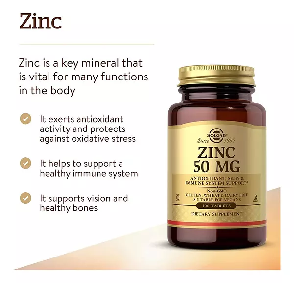 Salud y Equipamiento Médico - Zinc 50 Mg Piel Y Vision Saludable 100 Tabletas Solgar 4