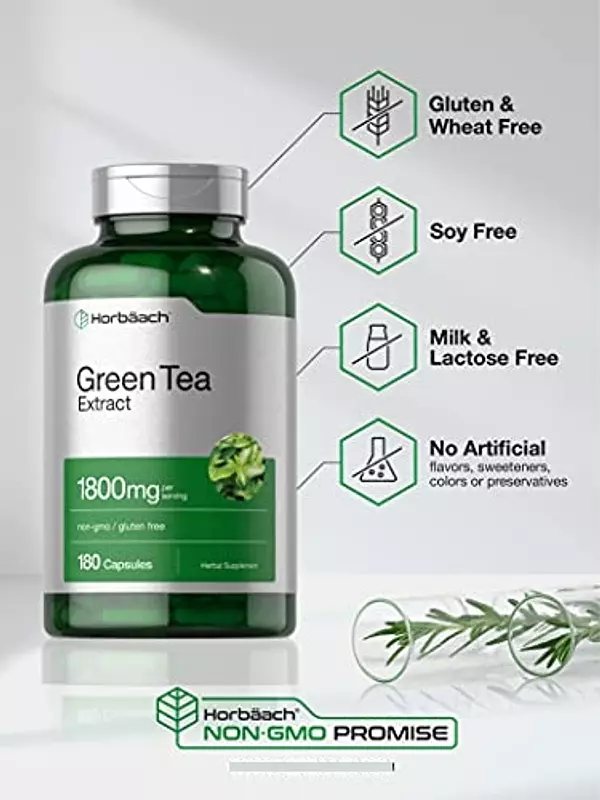 Salud y Equipamiento Médico - Extracto De Te Verde 1800 Mg 180 Cap Horbaach 5