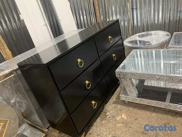 muebles y colchones - Cajonera- gavetero negro moderno con argollas dora 1