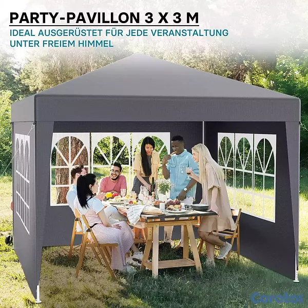 herramientas, jardines y exterior - Pabellón de 3 x 3 m en color gris con protección  6
