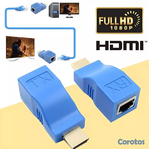 accesorios para electronica - Extensor HDMI por Cable de Red RJ45 – Transmisor y 2