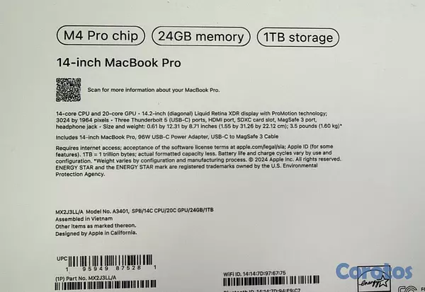 computadoras y laptops - Mabook Pro 14” M4 Pro 24GB+1TB SSD Negra Sellada  2