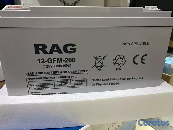 plantas e inversores - Batería 12Voltios RAG de gelatina, para inversor. 12V200AH/10HR. NUEVAS 2