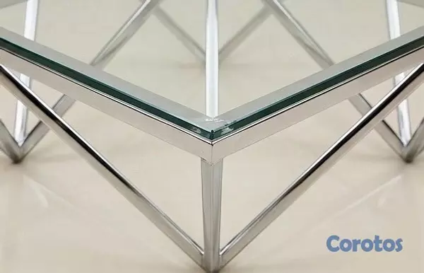 muebles y colchones - Mesa de centro moderna con diseño geométrico - Cristal y Acero
 4