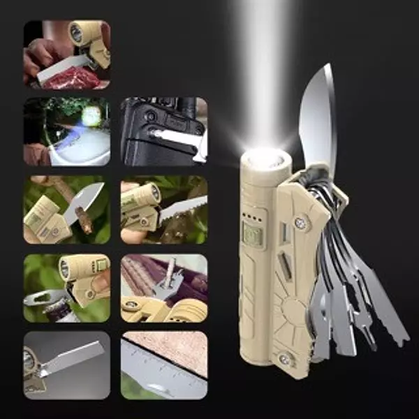 hobby y coleccion - Navaja Tactica Multifuncion Con Linterna Power Bank FOCO LUZ LED 2