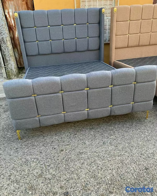 muebles y colchones - Cama Matrimonial Moderna Tapizada 60 color gris  2