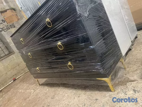 muebles y colchones - Cajonera- gavetero negro moderno con argollas dora 2