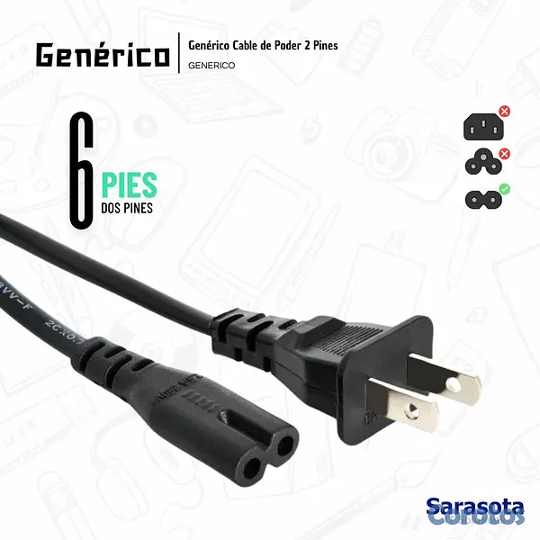 accesorios para electronica - Genérico Cable de Poder 6 pies 2 Pines 2