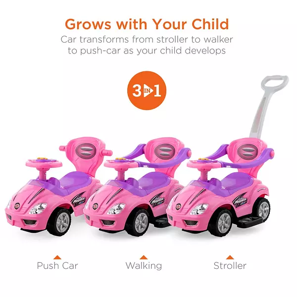 juguetes - Carrito De Empujar Para Niña Con Mango Sonidos Carro Montable 3 en 1 con tapasol 2