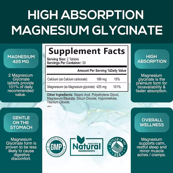 Salud y Equipamiento Médico - Glicinato De Magnesio 425 Mg Con Calcio 2