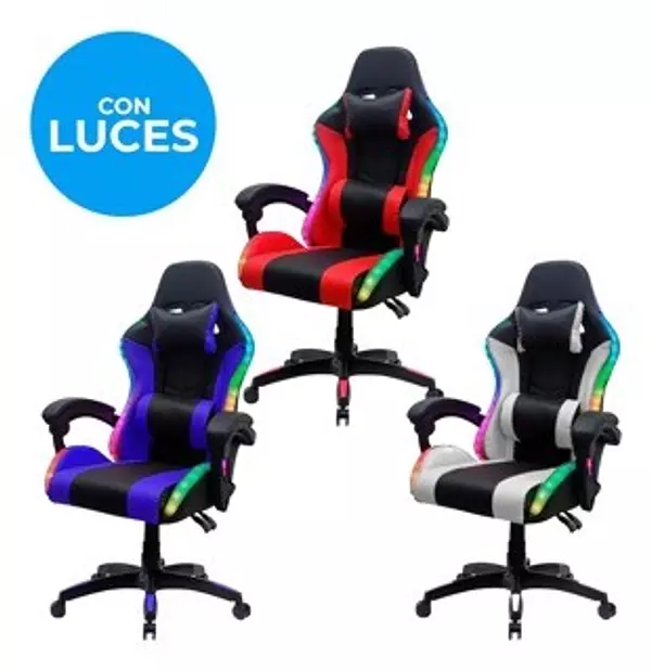 muebles y colchones - Silla gamer luz RGB soporte lumbar Reclinable con ruedas. Gaming oficina  2