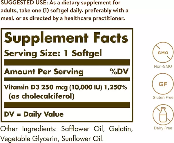 Salud y Equipamiento Médico - Vitamina D3 10000 Iu Solgar 2