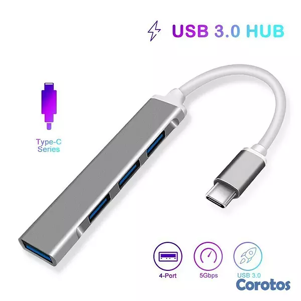 otros electronicos - HUB HAVIT (Mod.HB41) TIPO C a 4 PUERTOS USB (1x3.0 3x2.0), Cable 11cm 2