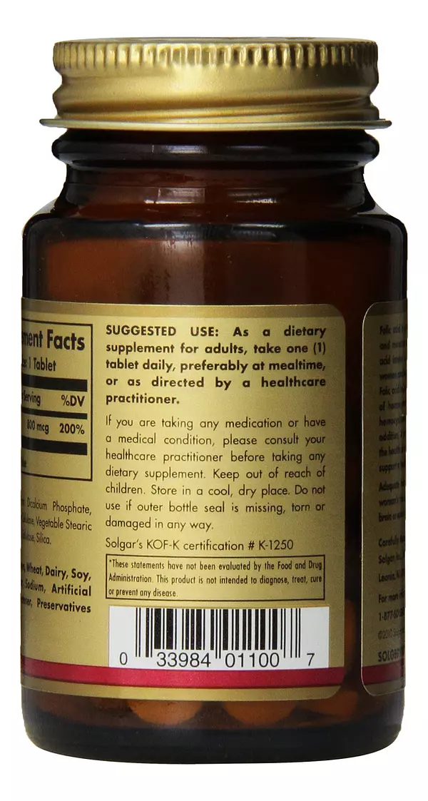 Salud y Equipamiento Médico - Solgar Tabletas De Acido Folico 800 Mcg 100 Unidades 3