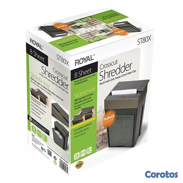 computadoras y laptops - TRITURADORA DE PAPEL ROYAL, 8 HOJAS CORTE TRANSVERSAL, TRITURA GRAPAS Y TARJETAS 4