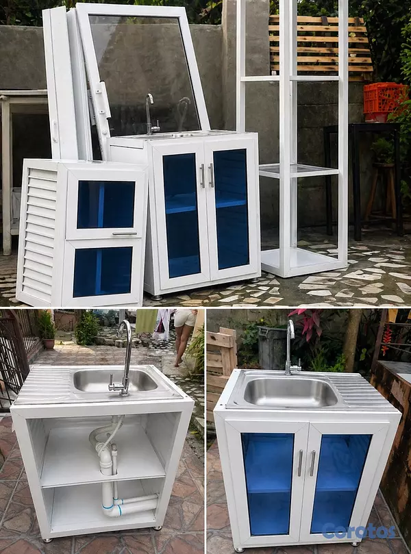 decoración y accesorios - Puerta de cristal y gabinetes con fregadero, mas un gabinete más un organizador  4
